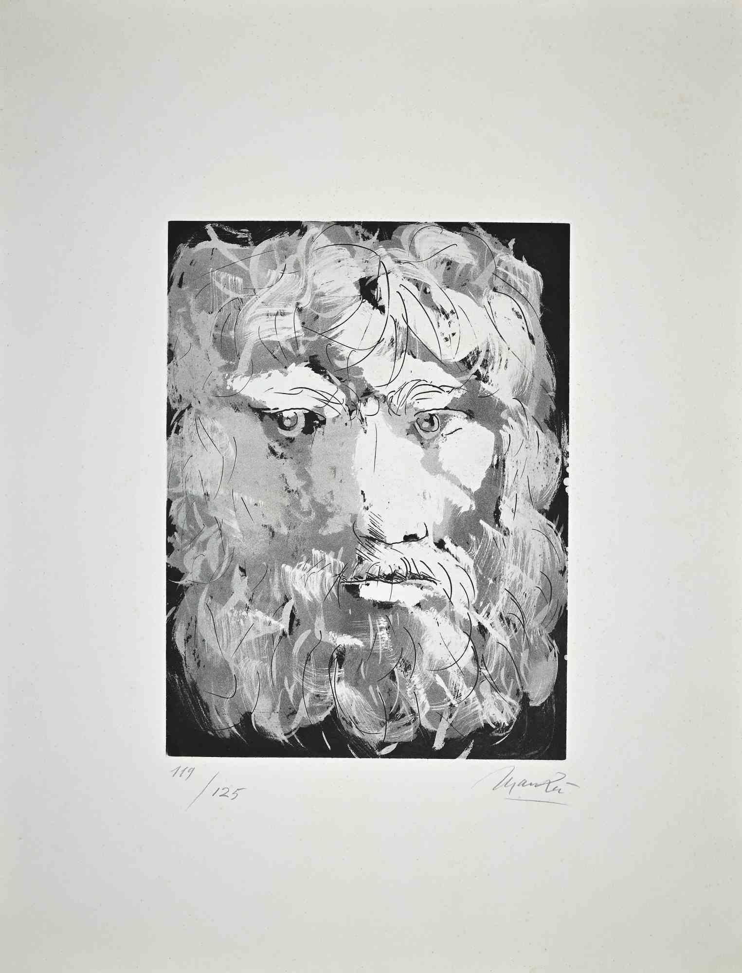 Giacomo Manzú Portrait Print - Portrait of King Oedipus - Etching by Giacomo Manzù - 1970
