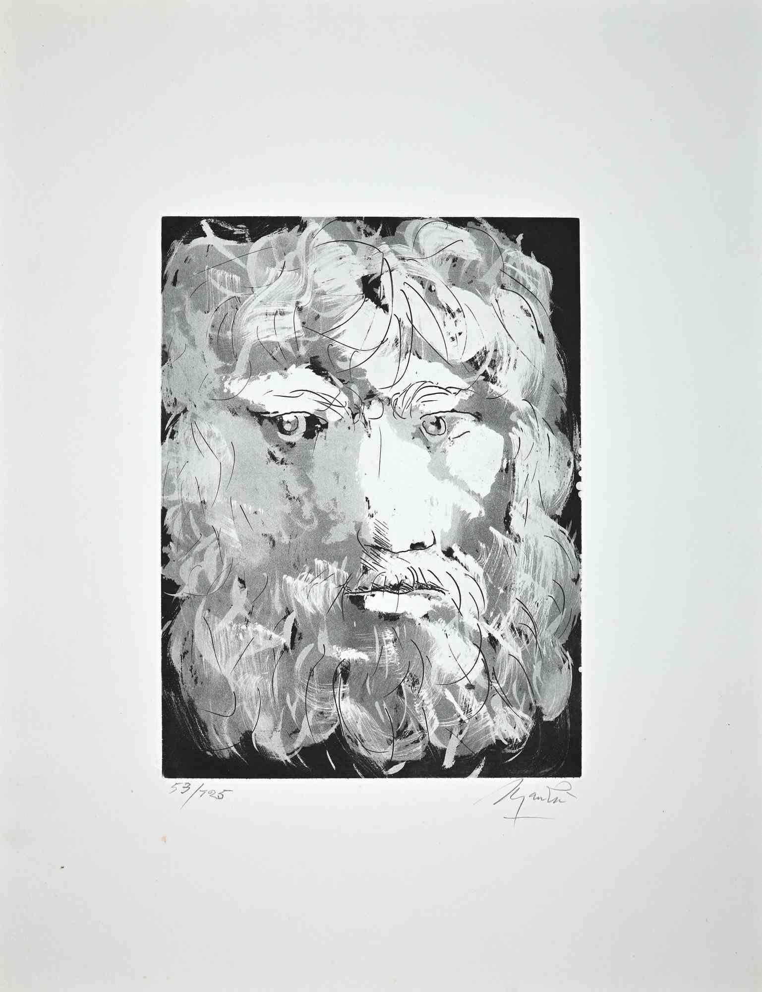 Portrait of King Oedipus  -  Etching by Giacomo Manzù - 1970