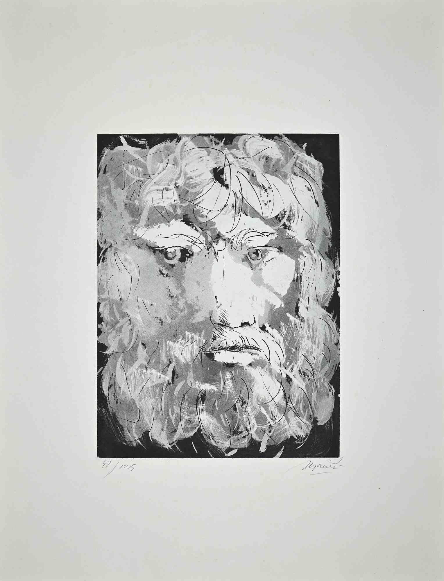 Giacomo Manzú Figurative Print - Portrait of King Oedipus  - Etching by Giacomo Manzù - 1970