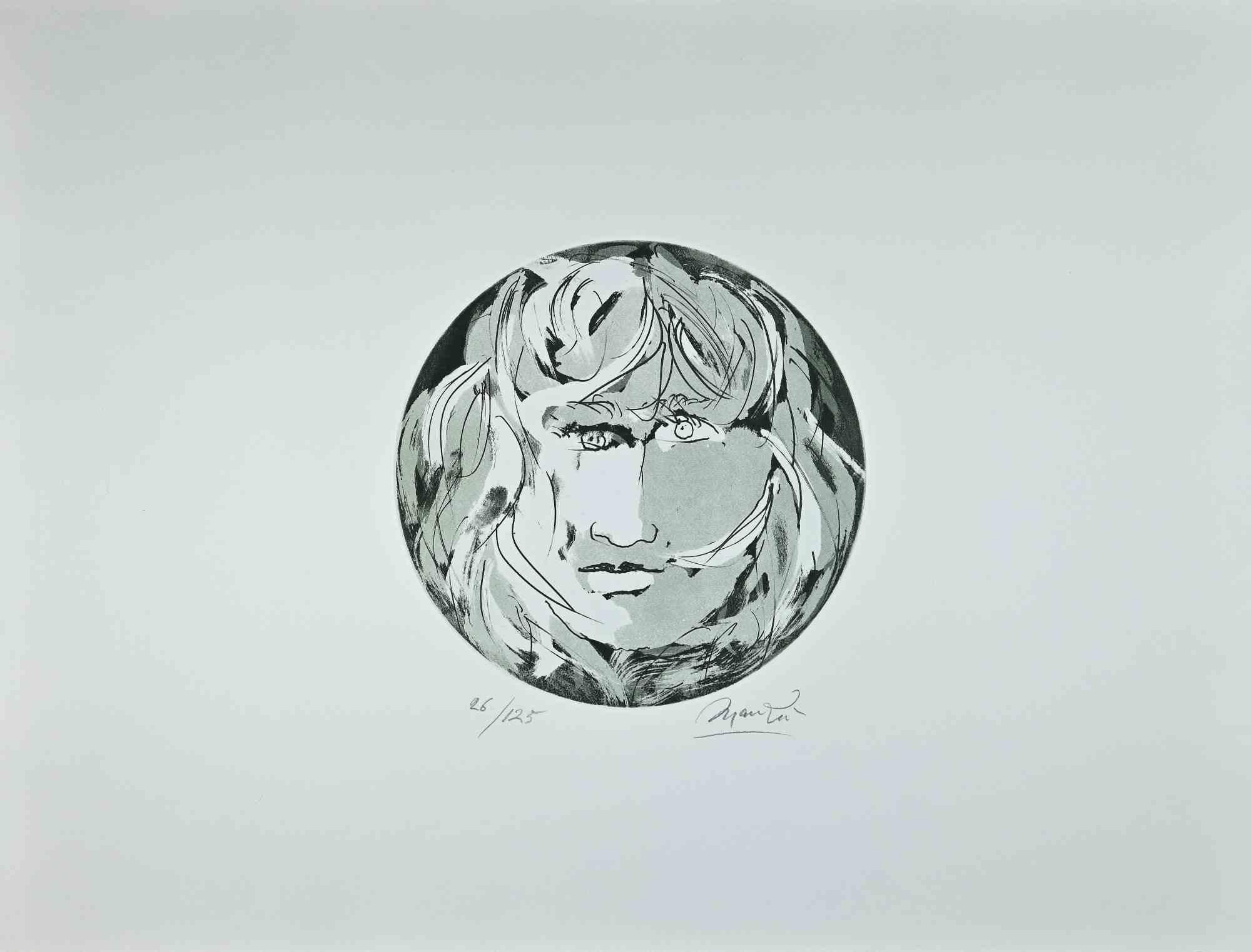 Giacomo Manzú Portrait Print - Round Medusa -  Etching by Giacomo Manzù - 1970