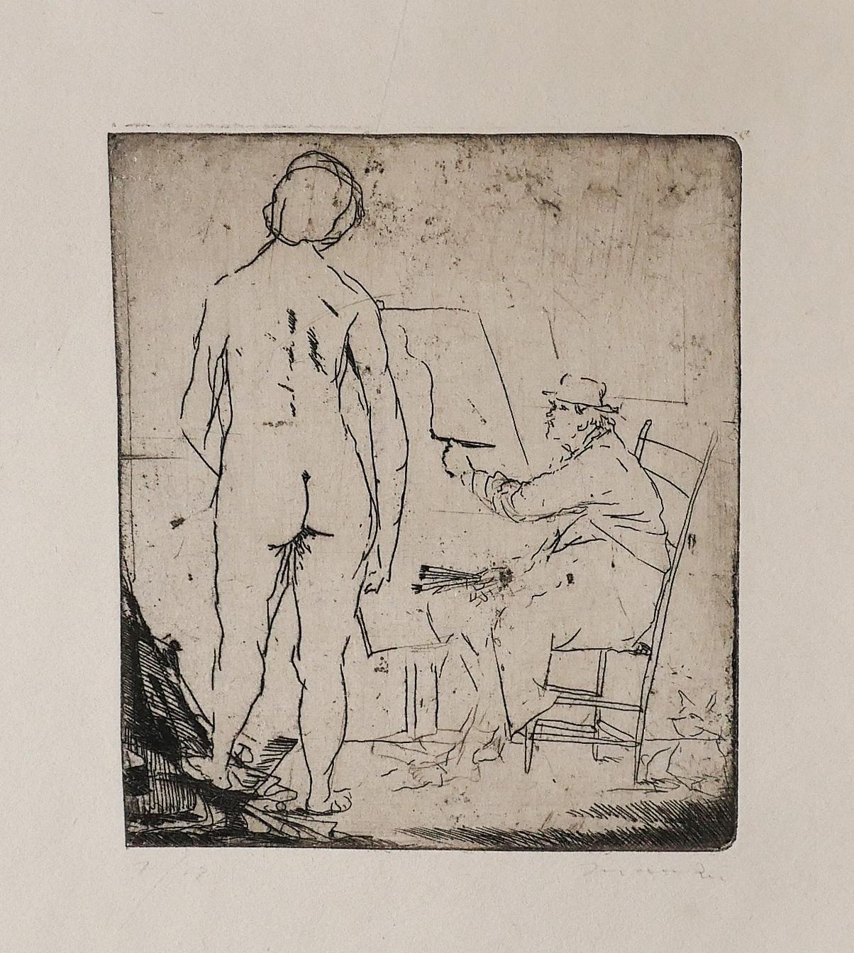 The Painter and the Model  - Etching by Giacomo Manzù - 1930s