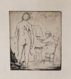 Vintage The Painter and the Model  - Etching by Giacomo Manzù - 1930s