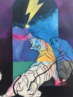 Tiger Gemälde, Öl auf Leinwand, Signiert, 20. Jahrhundert