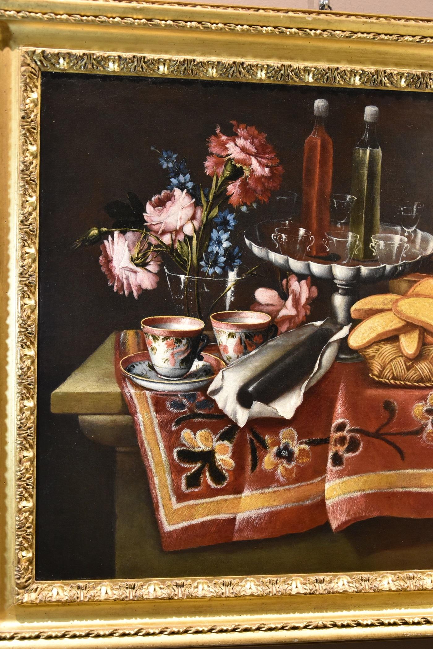 Still Life Flowers Nani 18th Century Paint Oil on canvas Old master Naples Italy - Old Masters Painting by Giacomo Nani (porto Ercole 1698 - Naples 1770)