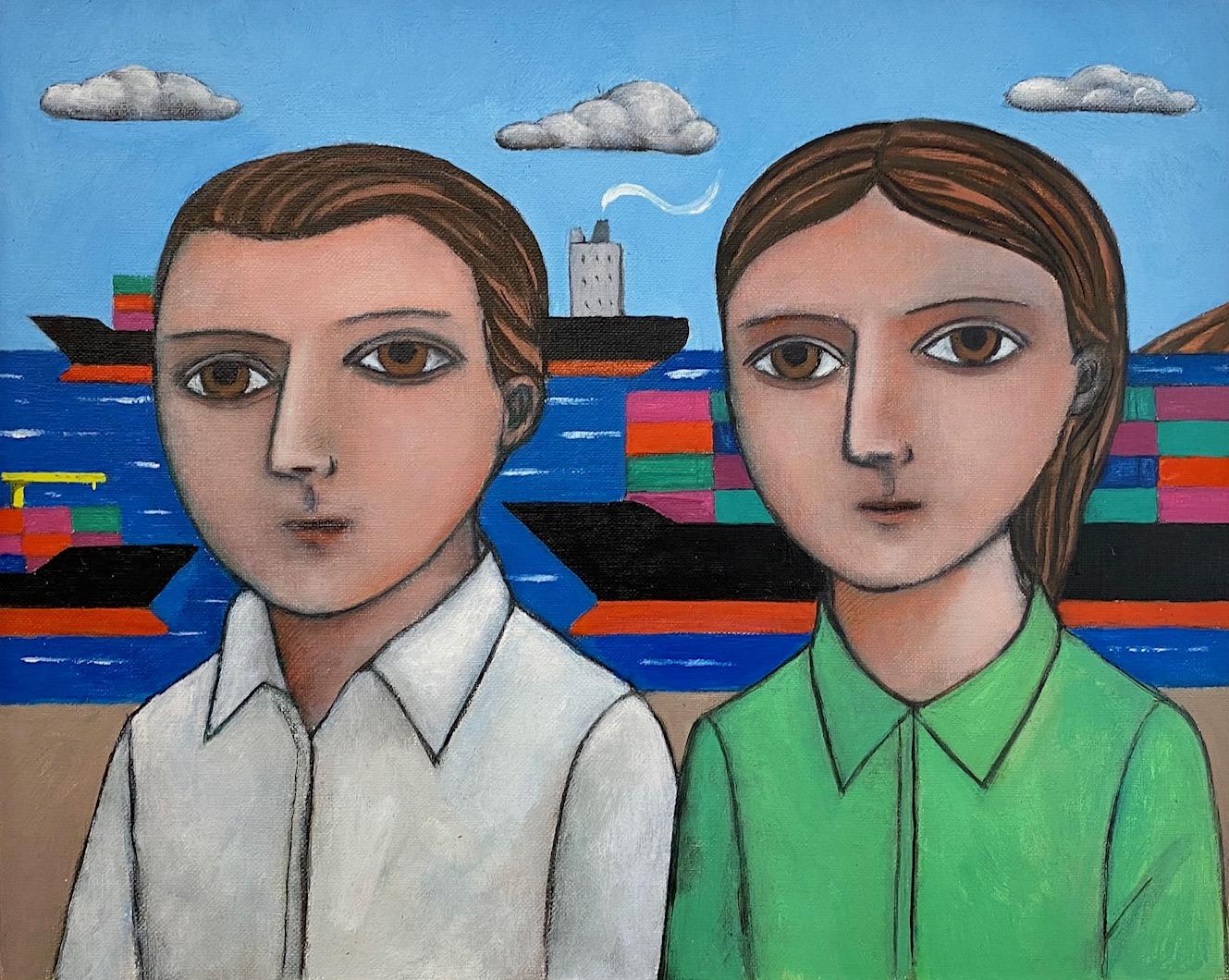 Giacomo Piussi Portrait Painting - Couple With Cargo Ships, Florence, Italy, 2020