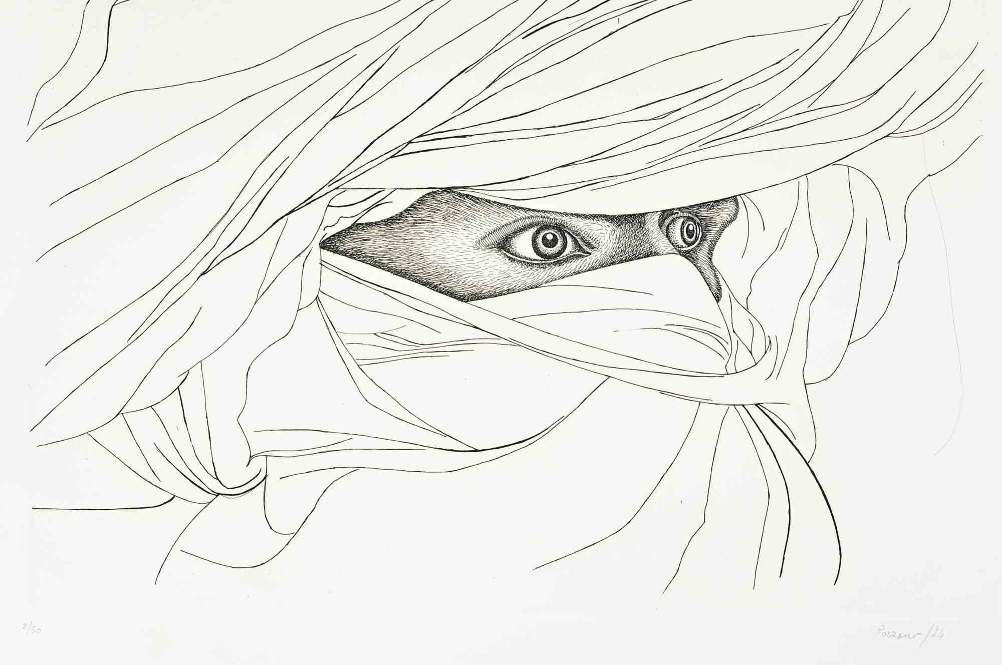 Arab Man  - Etching by Giacomo Porzano - 1974 For Sale 1