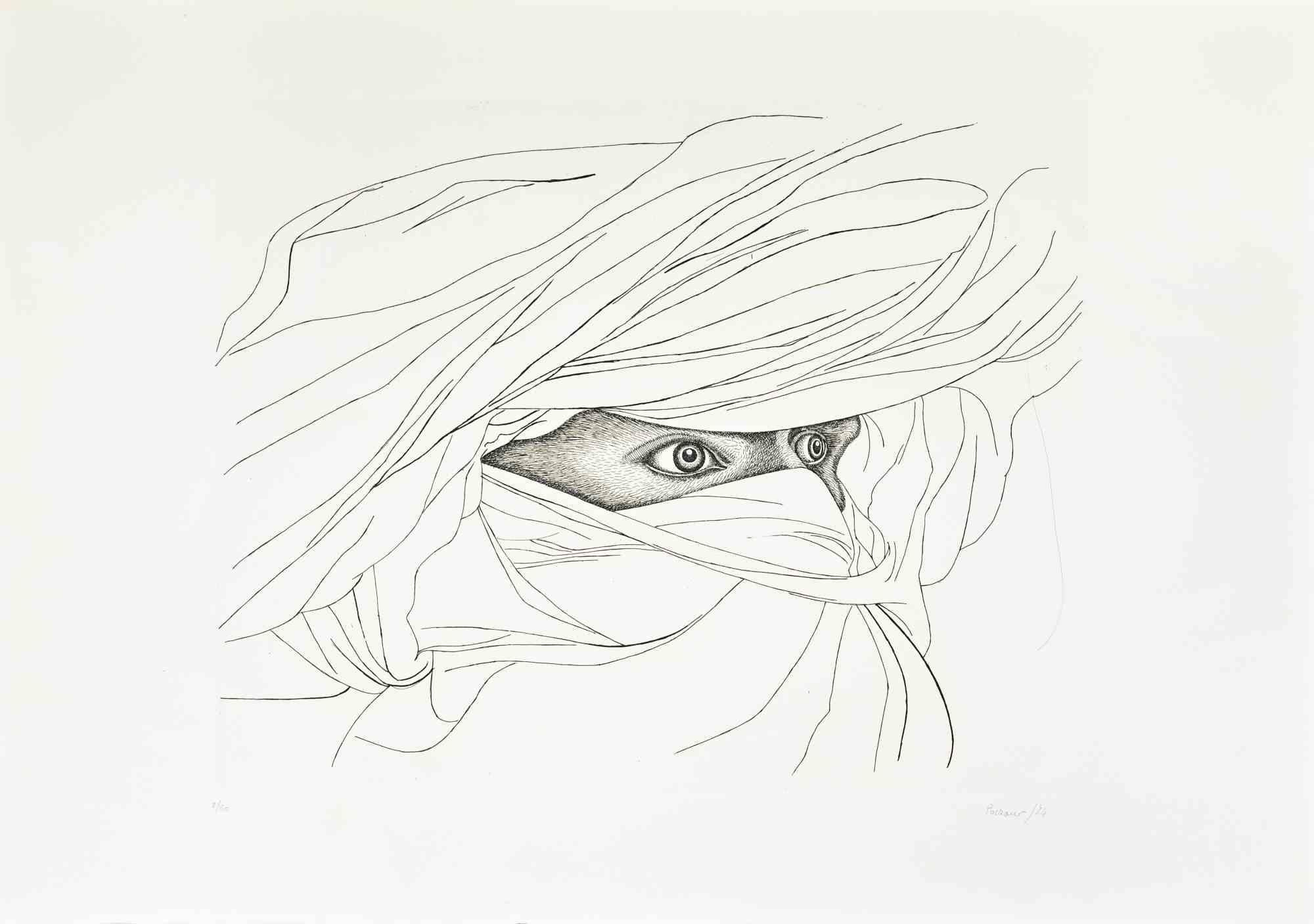 Arab Man  - Etching by Giacomo Porzano - 1974