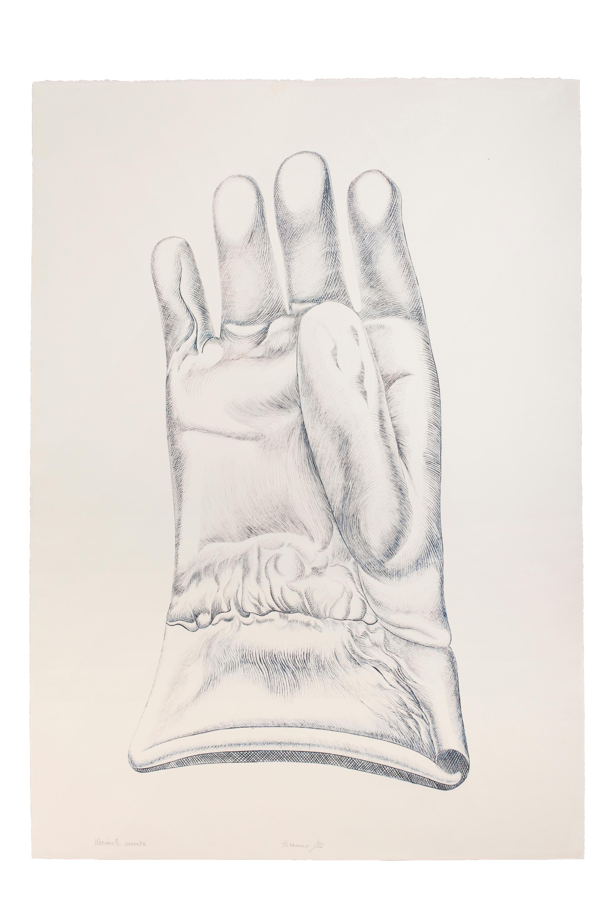 Blue Glove - Original Etching by Giacomo Porzano - 1972
