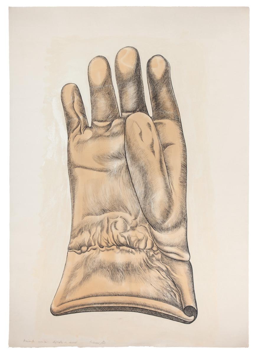 Glove - Original Etching on Cardboard by Giacomo Porzano - 1972