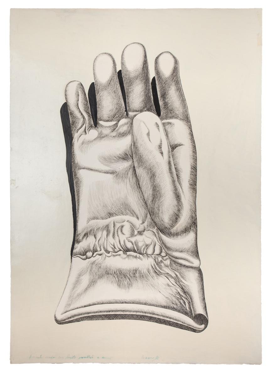 Glove - Original Etching on Cardboard by Giacomo Porzano - 1972