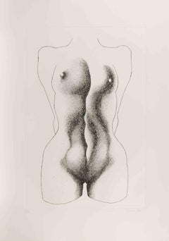 Gravure représentant un nu, de Giacomo Porzano, signée, tirée à 100 exemplaires, 1972