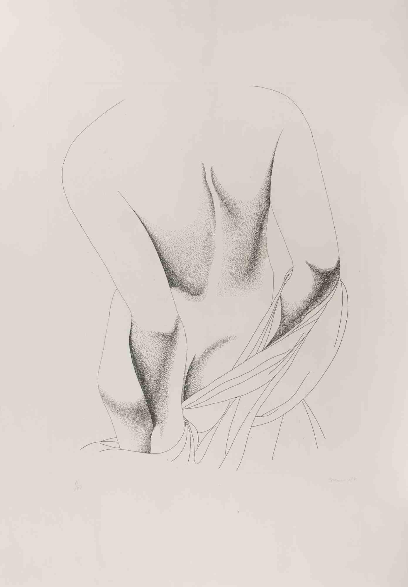 Nude from the Back - Etching by Giacomo Porzano - 1975