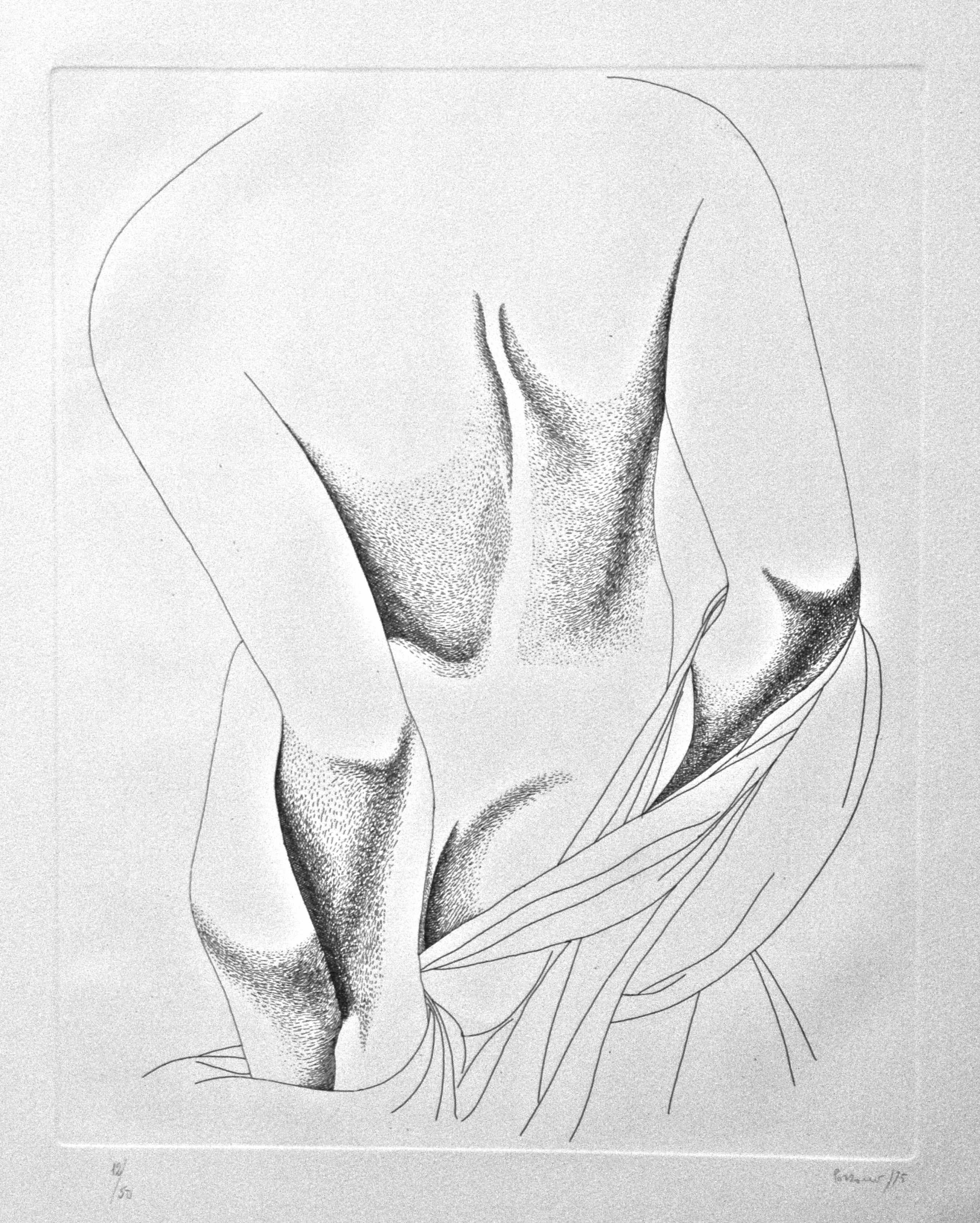 Nude from the Back - Original Etching by Giacomo Porzano - 1975 For Sale 2