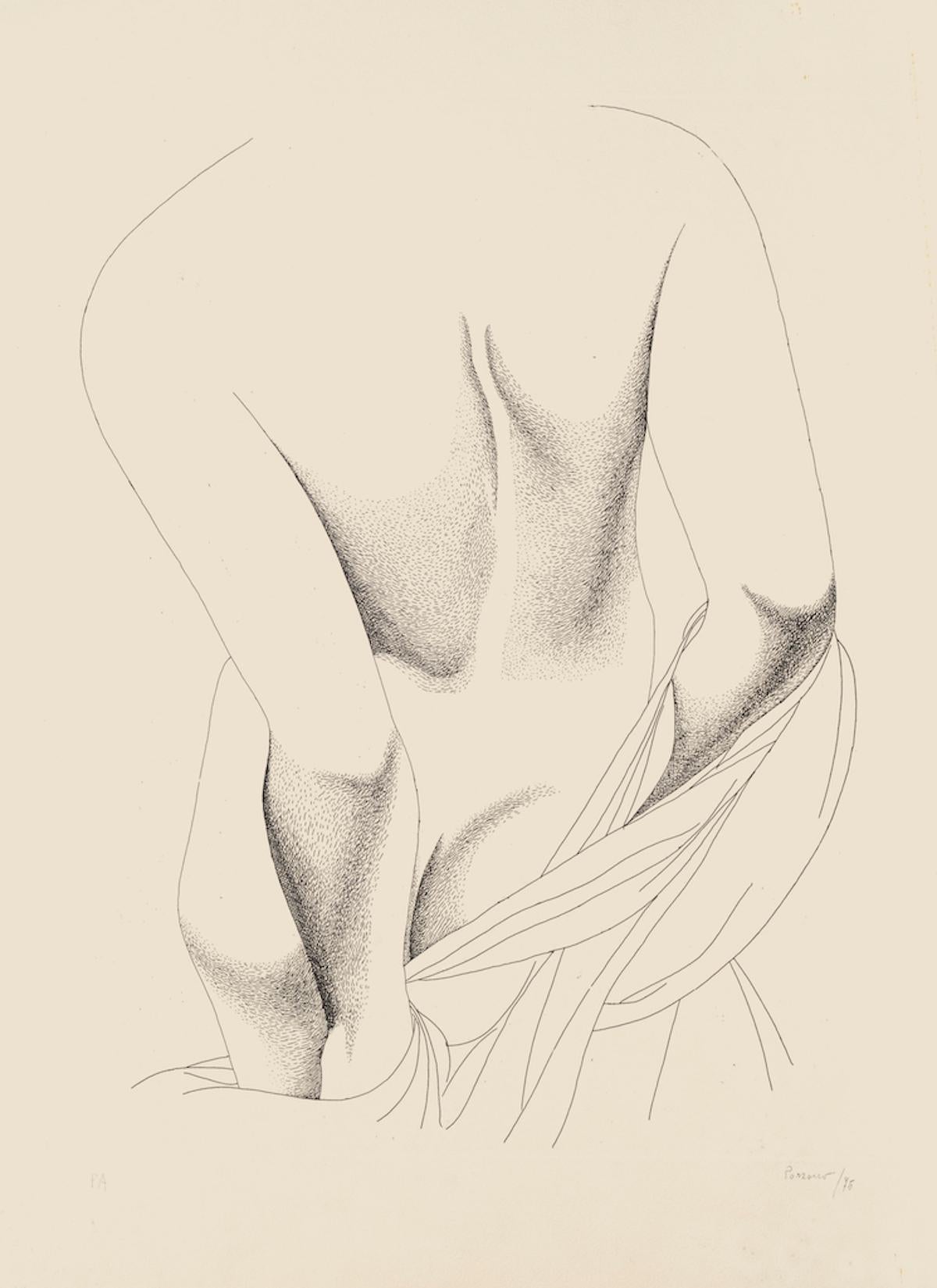 Nude from the Back - Original Etching by Giacomo Porzano - 1975