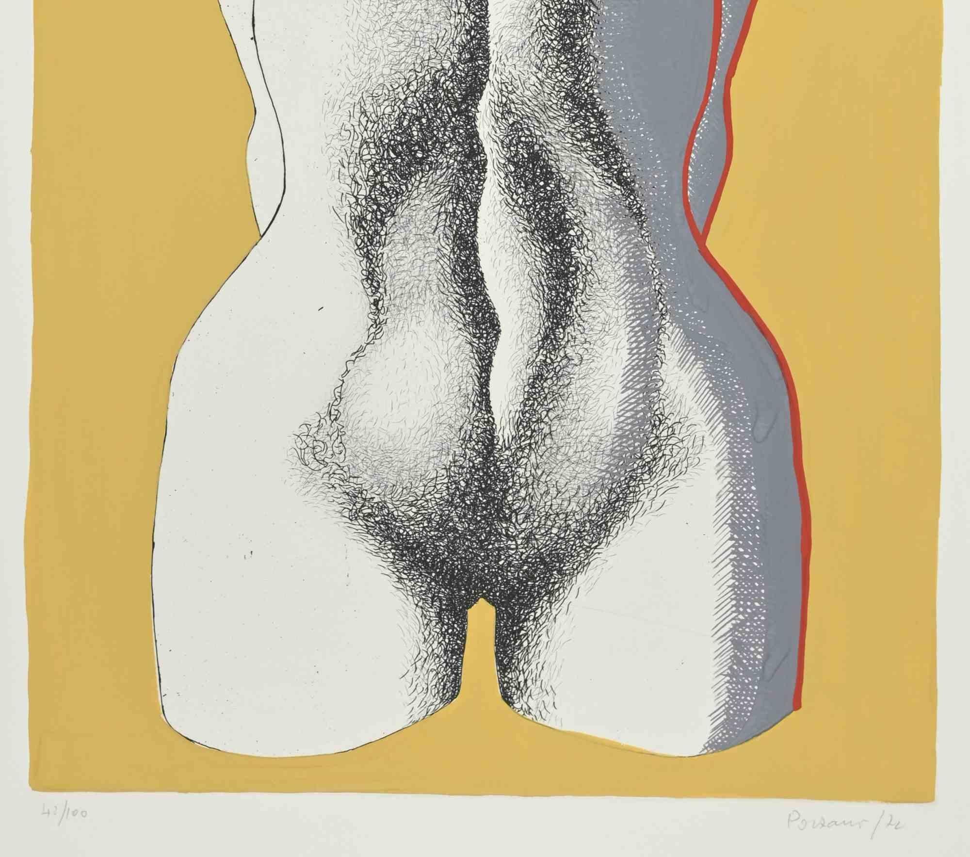 Nude in Yellow - Etching by Giacomo Porzano - 1972 1