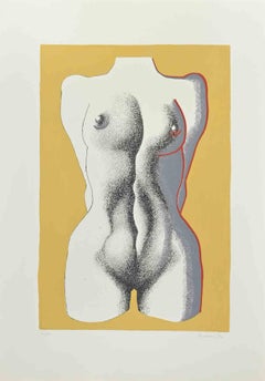 Nude in Yellow - Etching by Giacomo Porzano - 1972