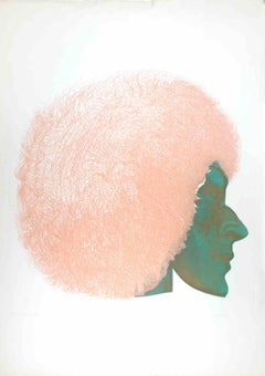Profile en rose et vert - gravure de Giacomo Porzano - 1972