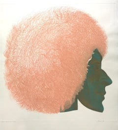 Profile in Pink and Green - Original Etching by Giacomo Porzano - 1972
