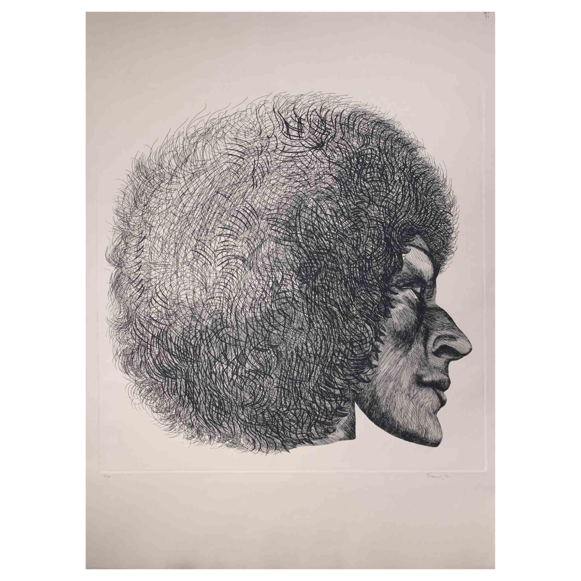 Profile - Original Etching by Giacomo Porzano - 1972
