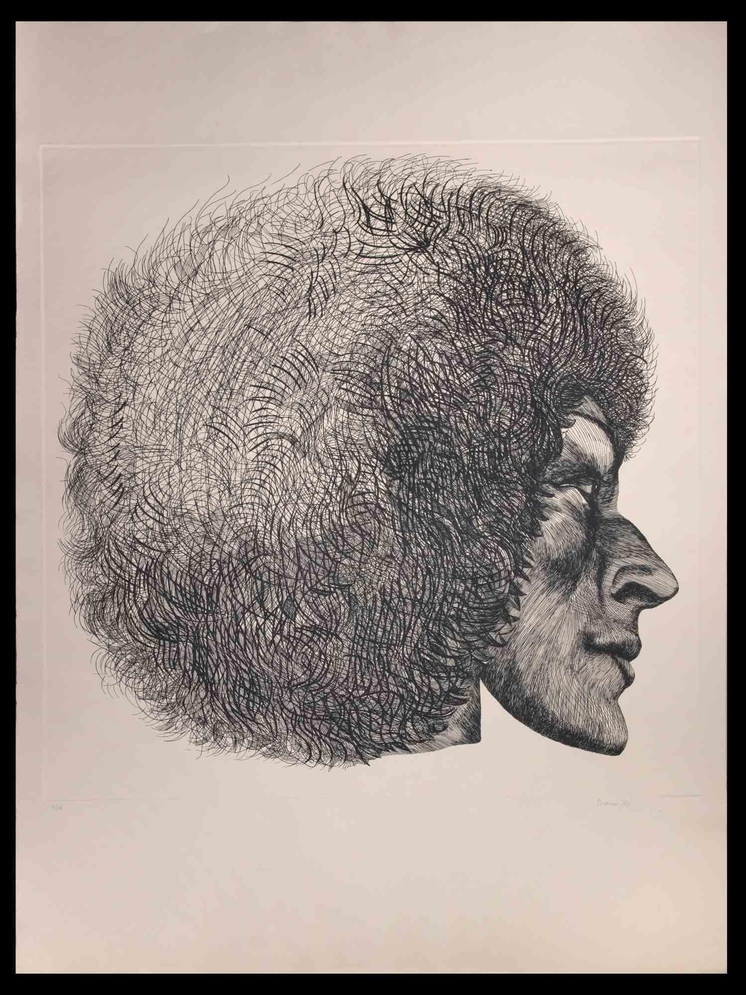 Profile is an original modern artwork realized by the Italian artist Giacomo Porzano (1925-2006) in 1972.

Black and white etching.

Hand-signed and dated on the lower right.

Numbered on the lower left. Edition of 31/50.