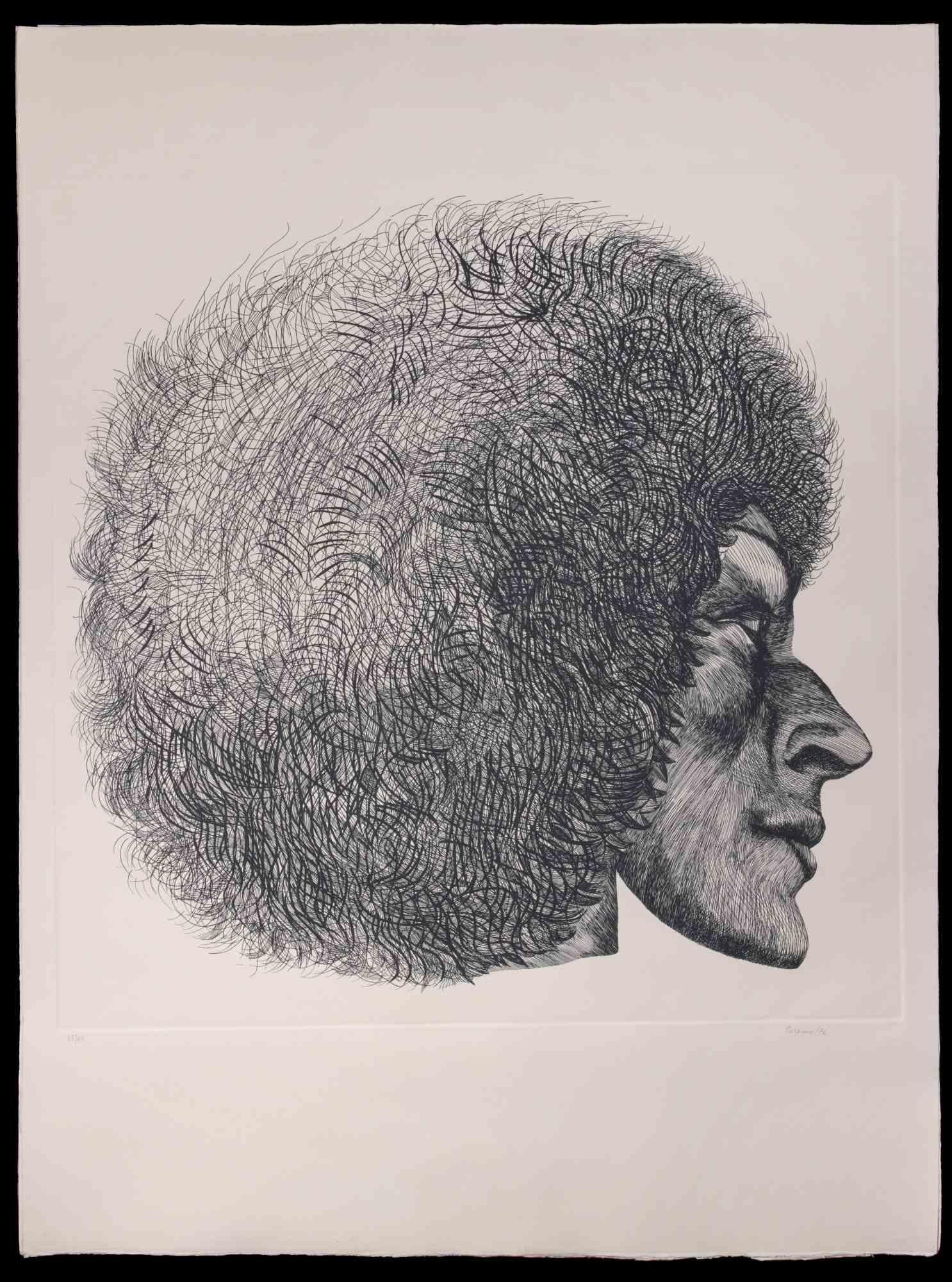 Profile est une œuvre d'art moderne originale réalisée par l'artiste italien Giacomo Porzano (1925-2006) en 1972.

Gravure en noir et blanc.

Signé à la main et daté en bas à droite.

Numéroté en bas à gauche. Edition de 27/50.


Giacomo Porzano est