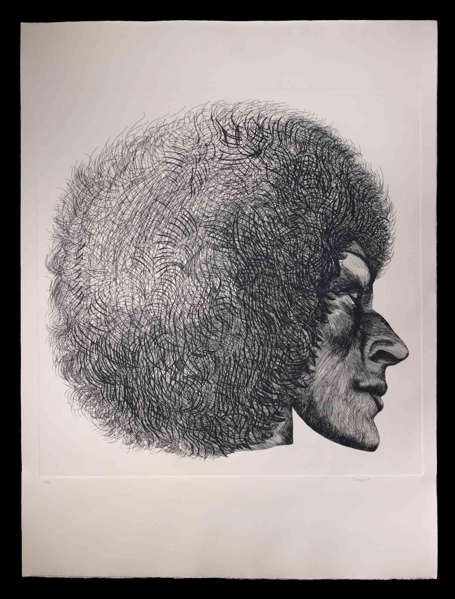 Profile is an original modern artowork realized by the Italian artist Giacomo Porzano (1925-2006) in 1972

Black and white etching.

Hand-signed and dated on the lower right.

Numbered on the lower left. Edition of 15/50.

Giacomo Porzano was born