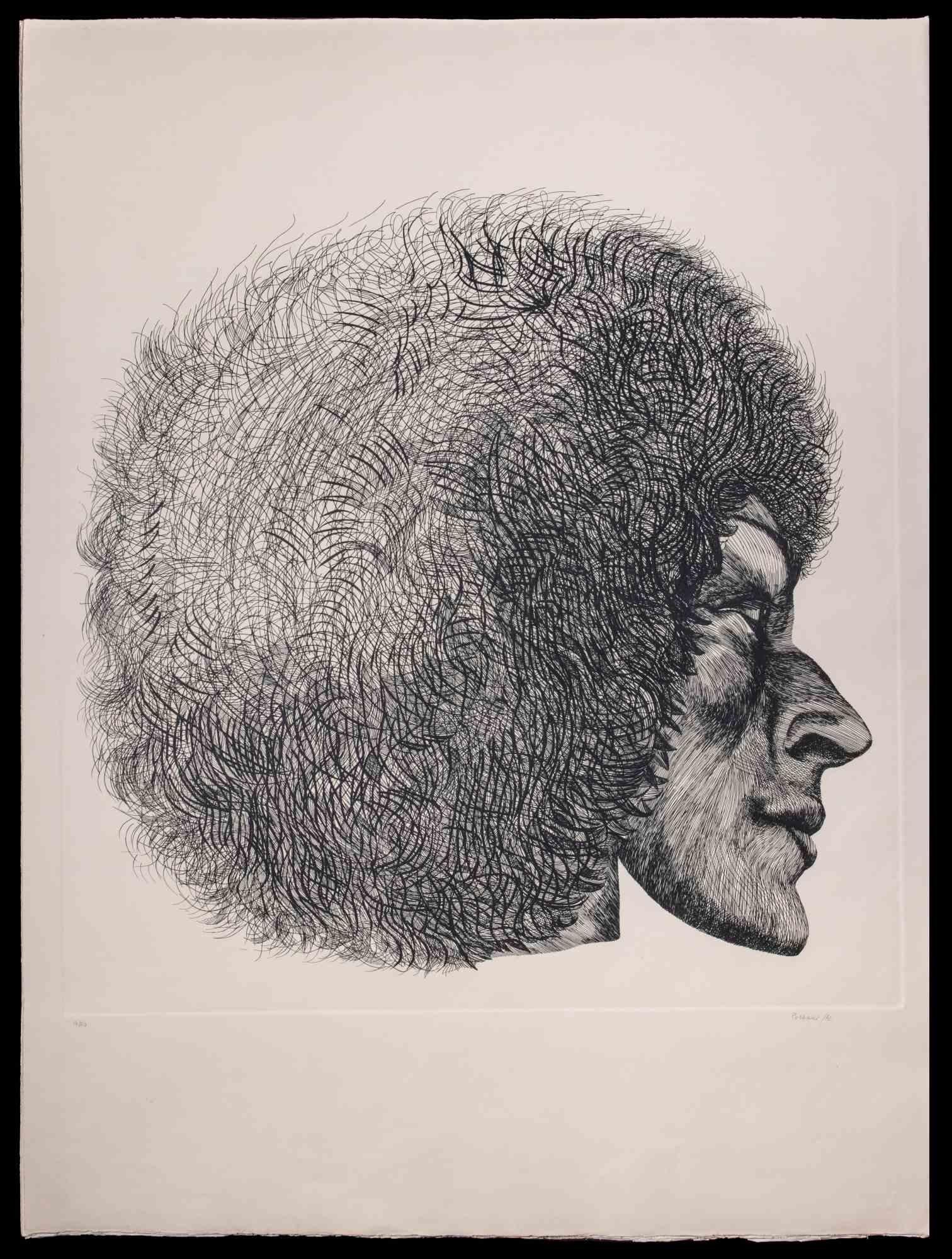 Profile is a modern artwork realized by the Italian artist Giacomo Porzano (1925-2006) in 1972.

Black and white etching.

Hand-signed and dated on the lower right.

Numbered on the lower left. Edition of 13/50.

Giacomo Porzano was born in Lerici