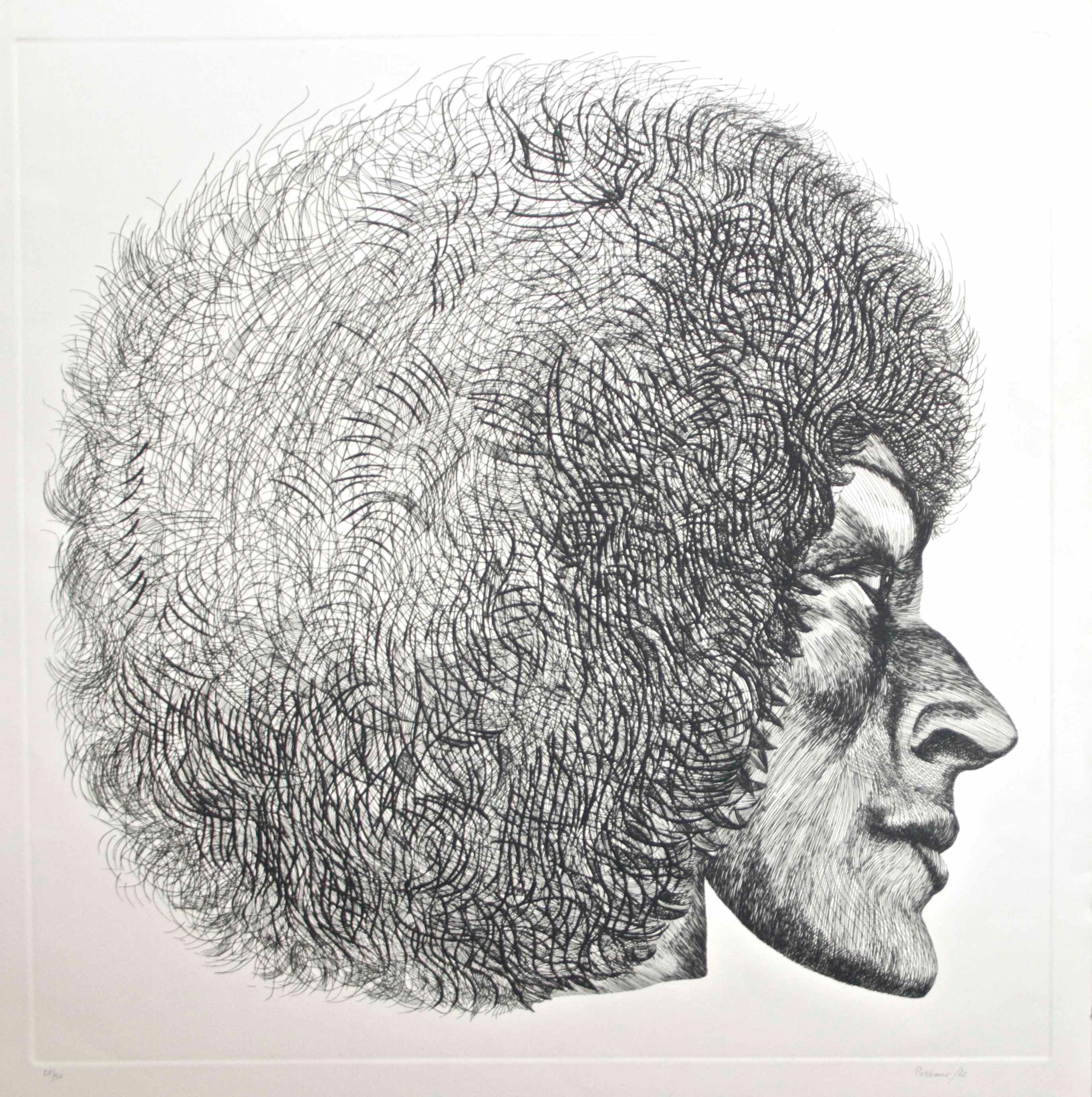 Profile - Original Etching by Giacomo Porzano - 1972