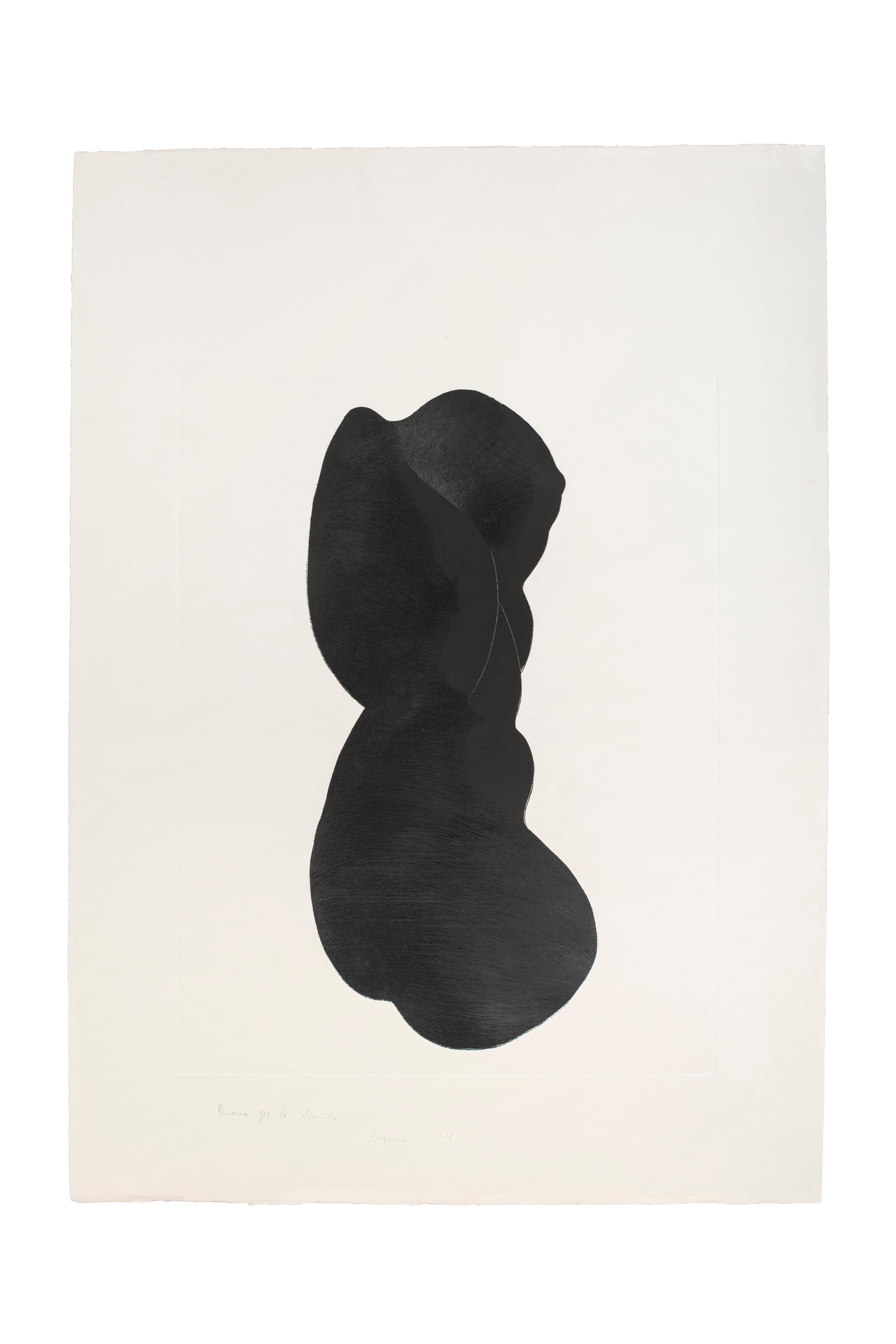 Image dimensions: 69 x 54 cm.

Silhouette V is an original etching on paper, realized by the Italian artist, Giacomo Porzano (Lerici, 1925 - Rome, 2006) in 1972.

Hand-signed and dated by the artist in pencil on the lower margin at the center.