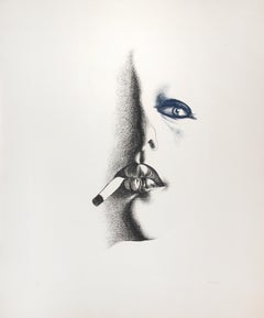 Vintage Smoker in White - Original Etching by Giacomo Porzano