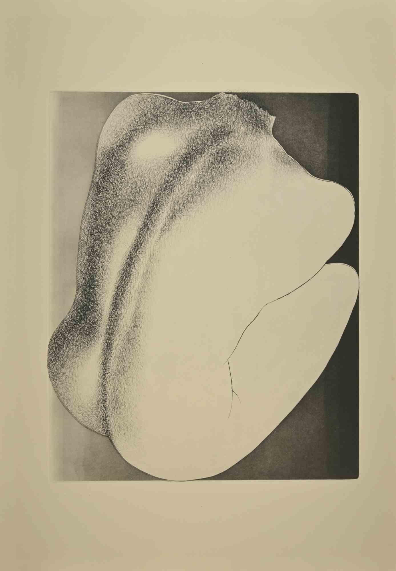 Woman from Shoulders  is a black and white etching on paper, realized by the Italian artist  Giacomo Porzano (1925-2006).

Sheet dimension:75 x 53 cm

In good condition.

This contemporary piece representing the back of a nude woman, with strong
