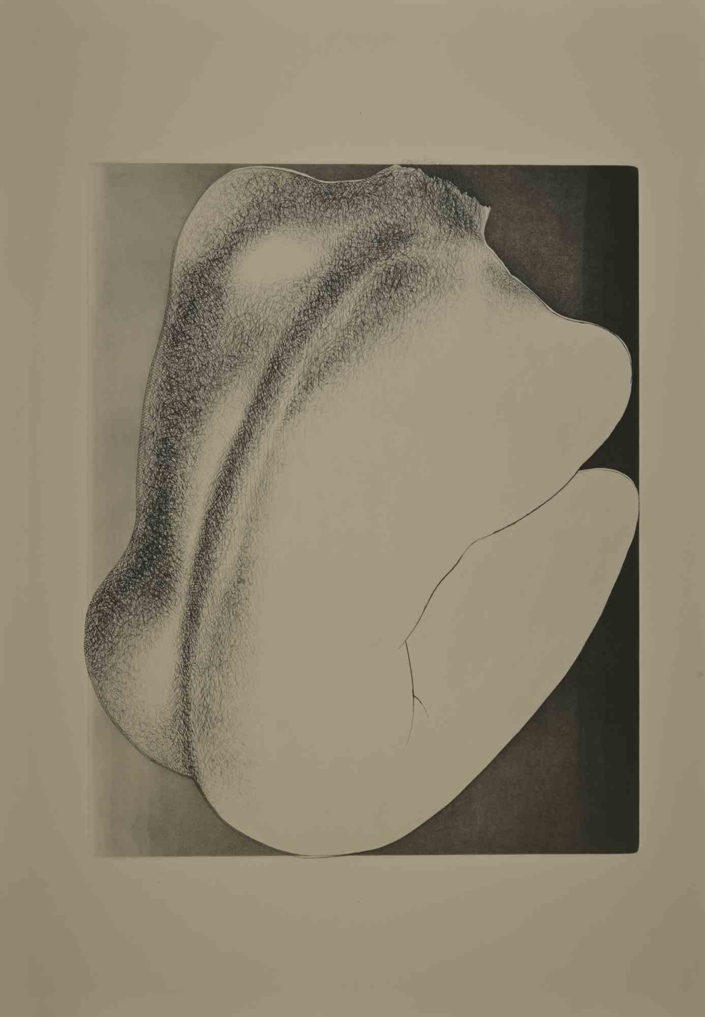 Woman from the Back is a black and white etching on paper, realized by the Italian artist  Giacomo Porzano (1925-2006).

Sheet dimension:75 x 53 cm

In good condition.

This contemporary piece representing the back of a nude woman, with strong lines