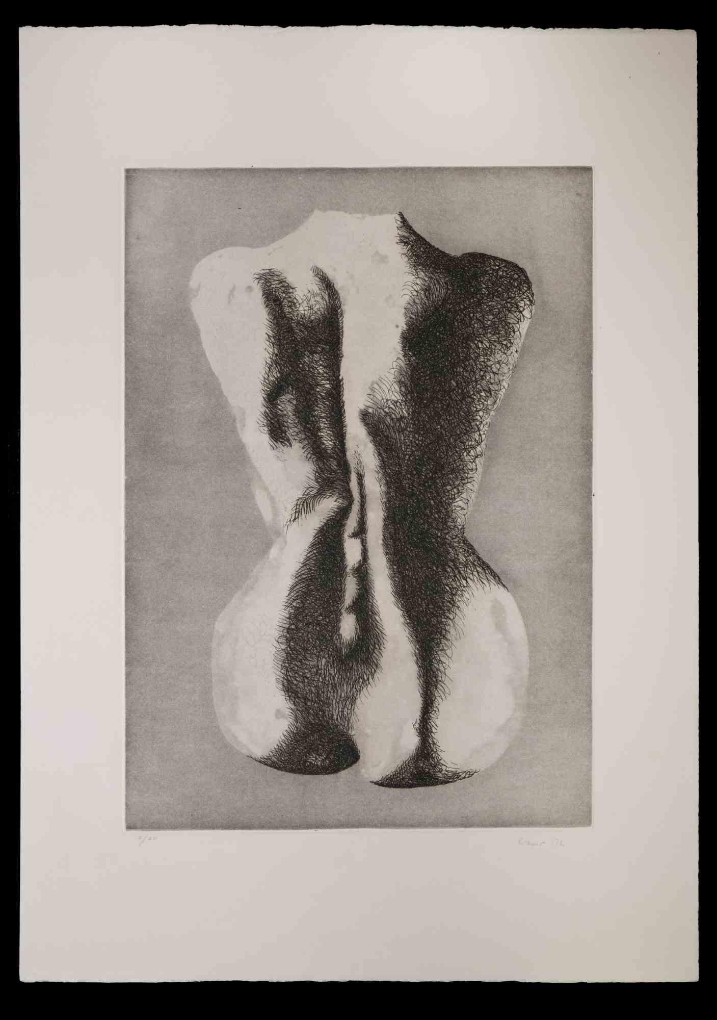 Woman from the Back is an etching on paper, realized by the Italian artist Giacomo Porzano (1925-2006).

Hand-signed on the lower right.

Numbered on the lower left. Edition of 50.

This contemporary piece representing the back of a nude woman, with
