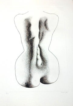 Woman Nude from the back - Original Etching by Giacomo Porzano - 1972