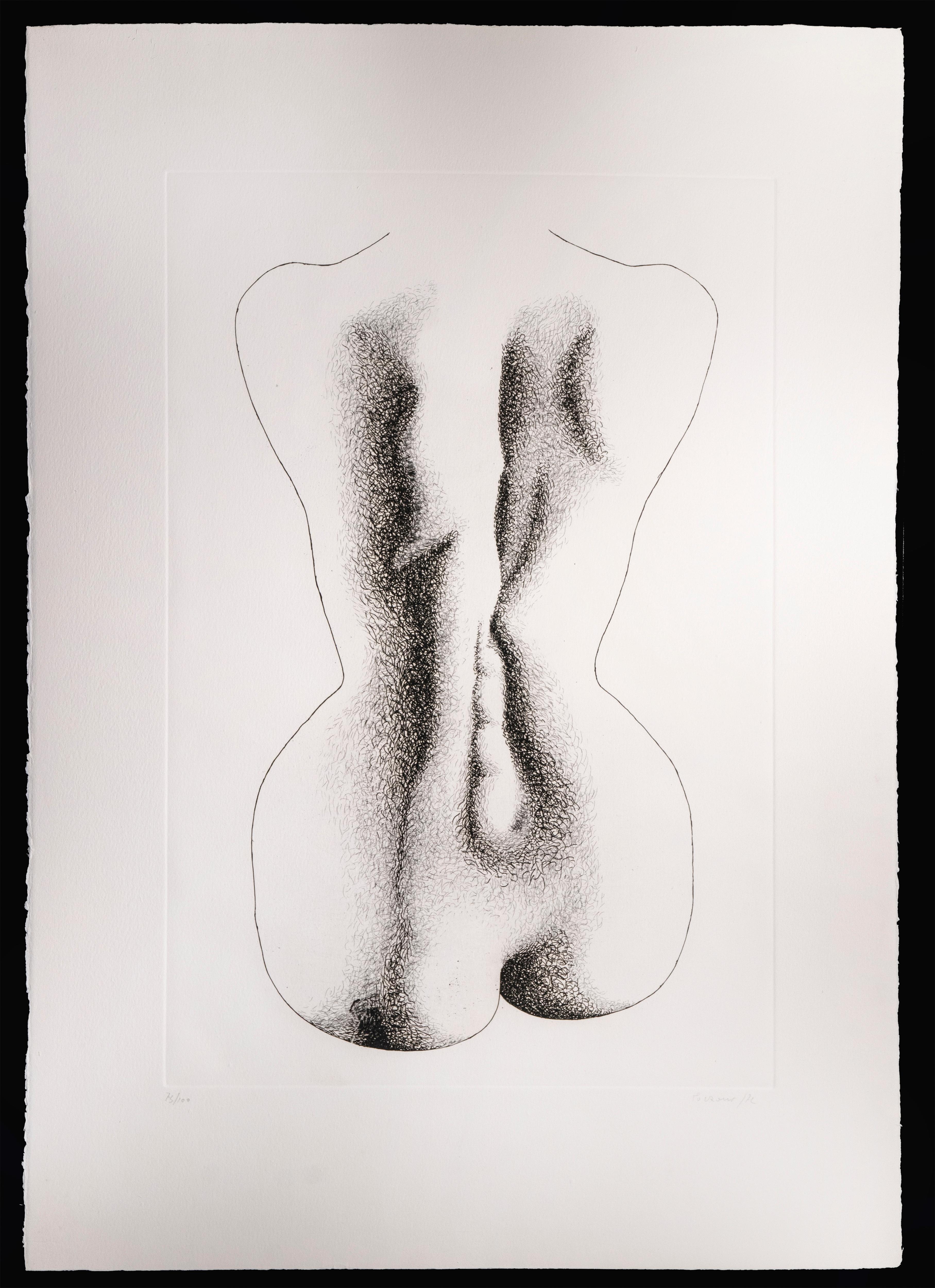Woman Nude von der Rückseite - Original-Radierung von Giacomo Porzano - 1972