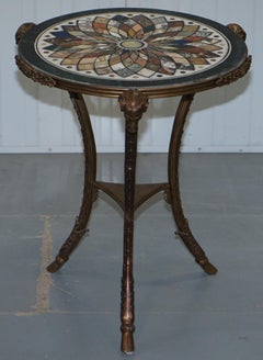 Pietra Dura Louis XVI Bronze Gueridon Specimen Marble Tables, Style Raffaelli