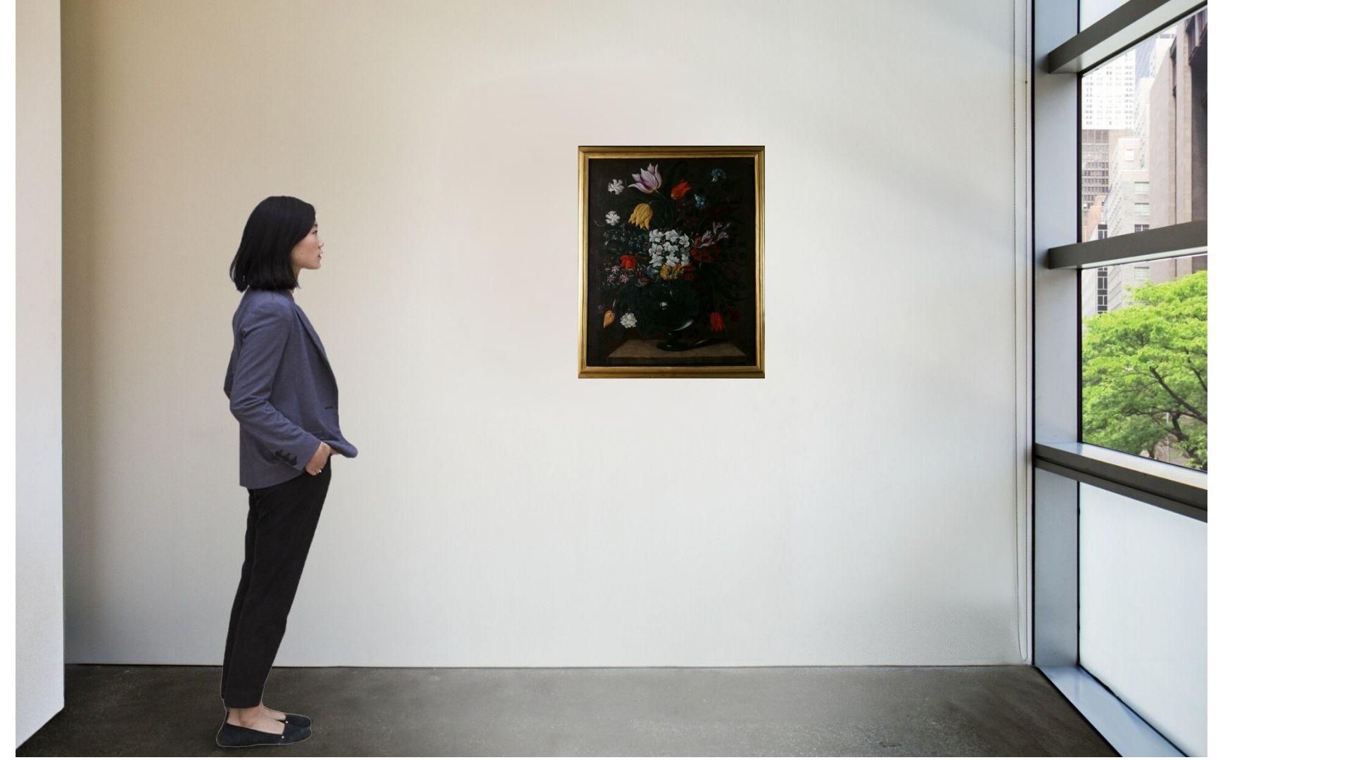 Natura Morta Napoletana 'Blumen in einem Glaskrug' Öl auf Leinwand im Rahmen im Angebot 5