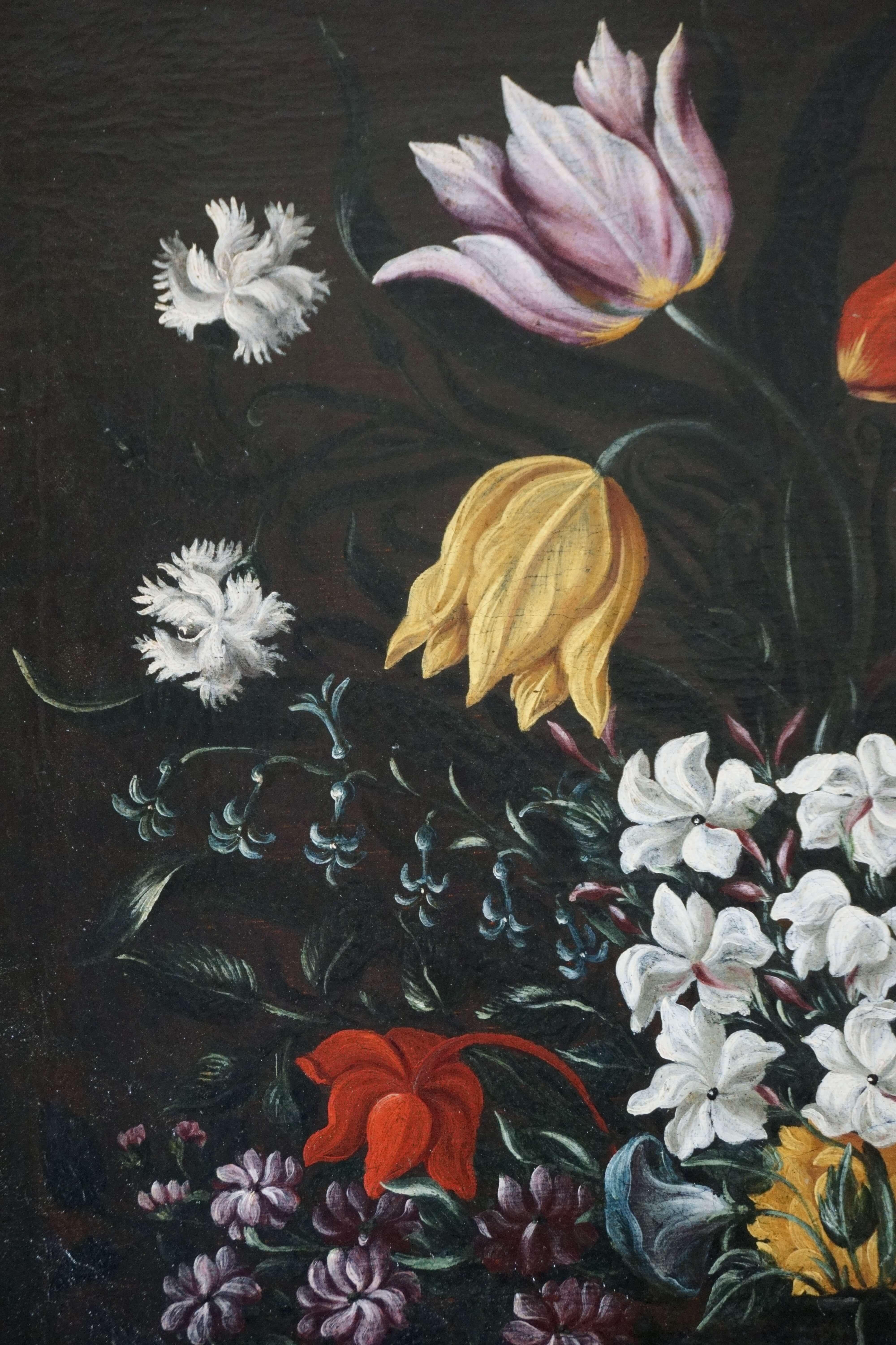 Natura Morta Napoletana 'Blumen in einem Glaskrug' Öl auf Leinwand im Rahmen (Alte Meister), Painting, von Giacomo Recco (Naples 1603 - before 1653)
