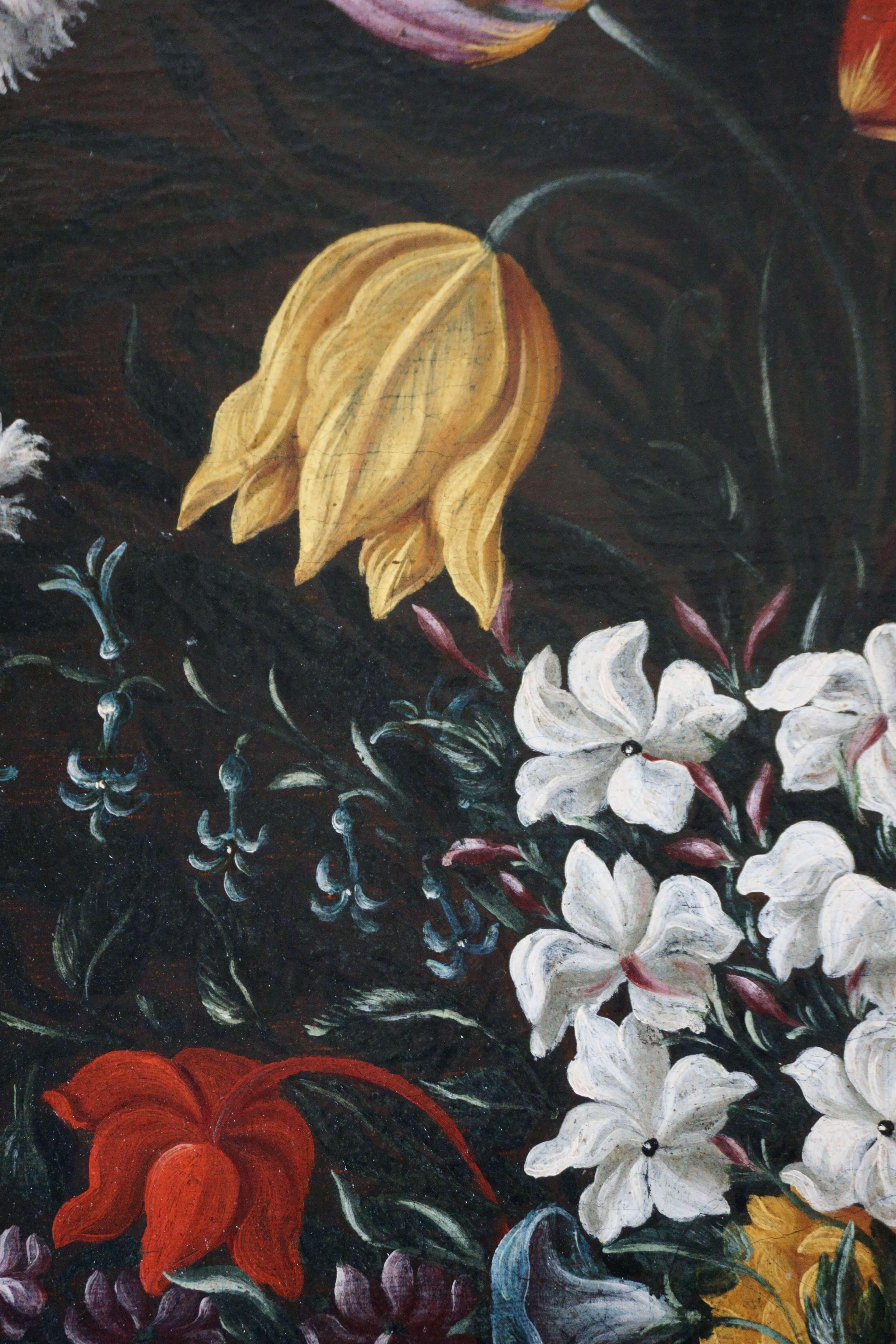 Natura Morta Napoletana 'Blumen in einem Glaskrug' Öl auf Leinwand im Rahmen (Black), Still-Life Painting, von Giacomo Recco (Naples 1603 - before 1653)