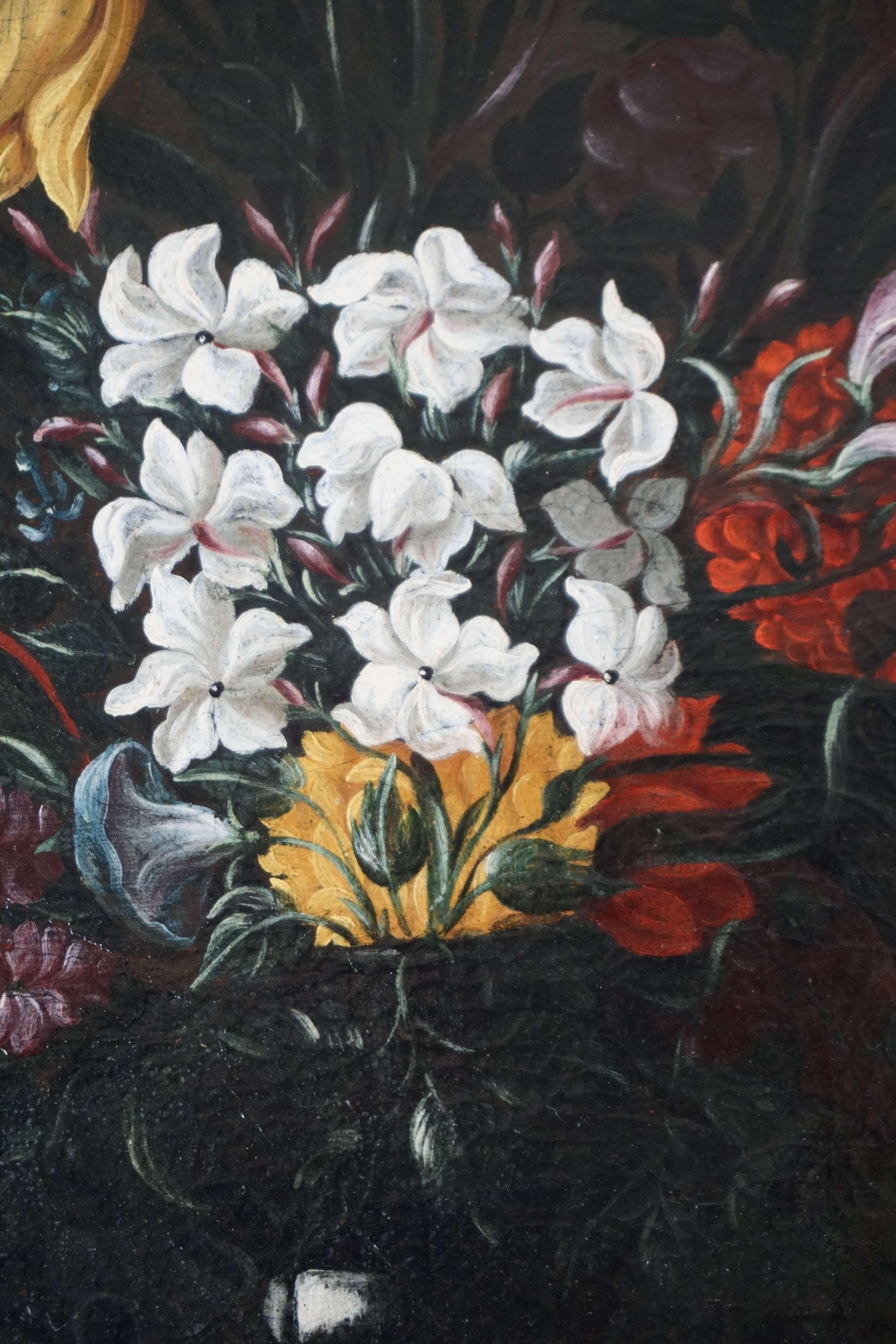 Natura Morta Napoletana 'Blumen in einem Glaskrug' Öl auf Leinwand im Rahmen im Angebot 3