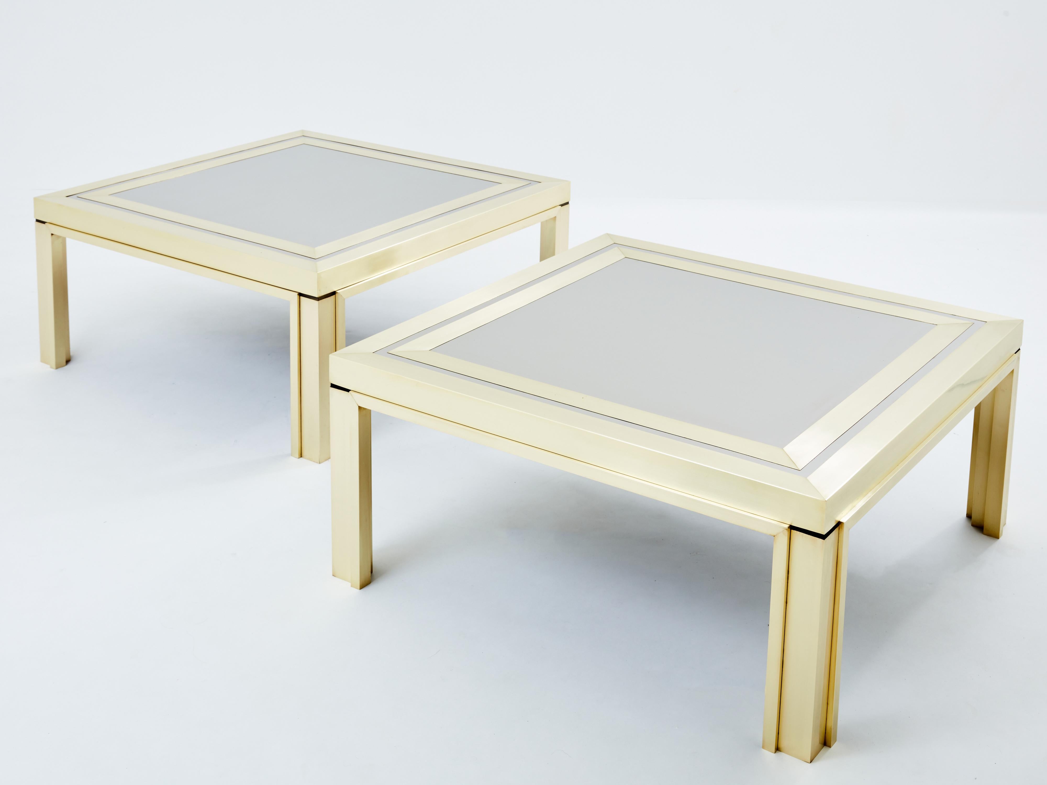 Mid-Century Modern Giacomo Sinopoli brushed brass stainless steel coffee tables 1970s For Sale