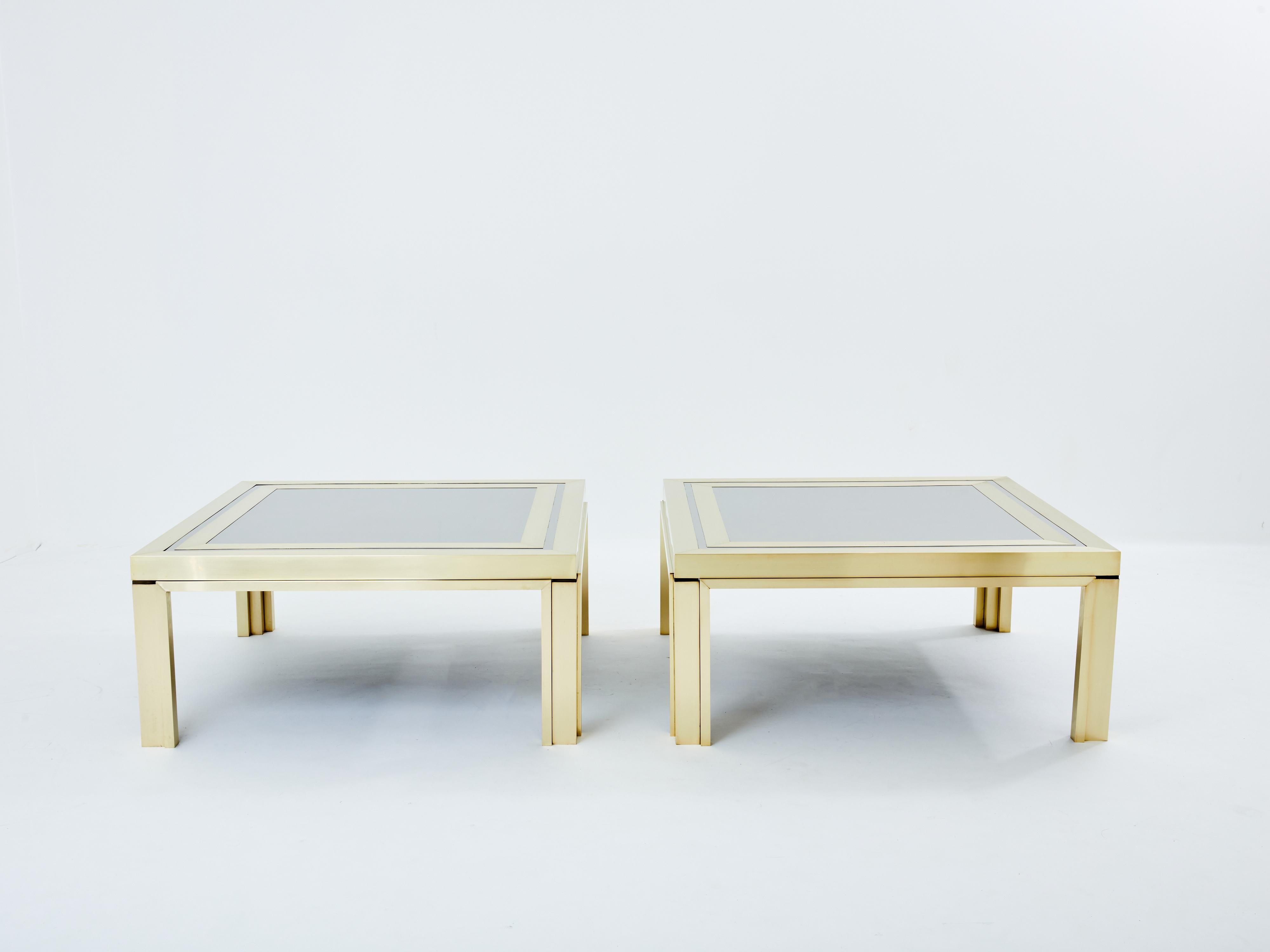 Late 20th Century Giacomo Sinopoli brushed brass stainless steel coffee tables 1970s For Sale
