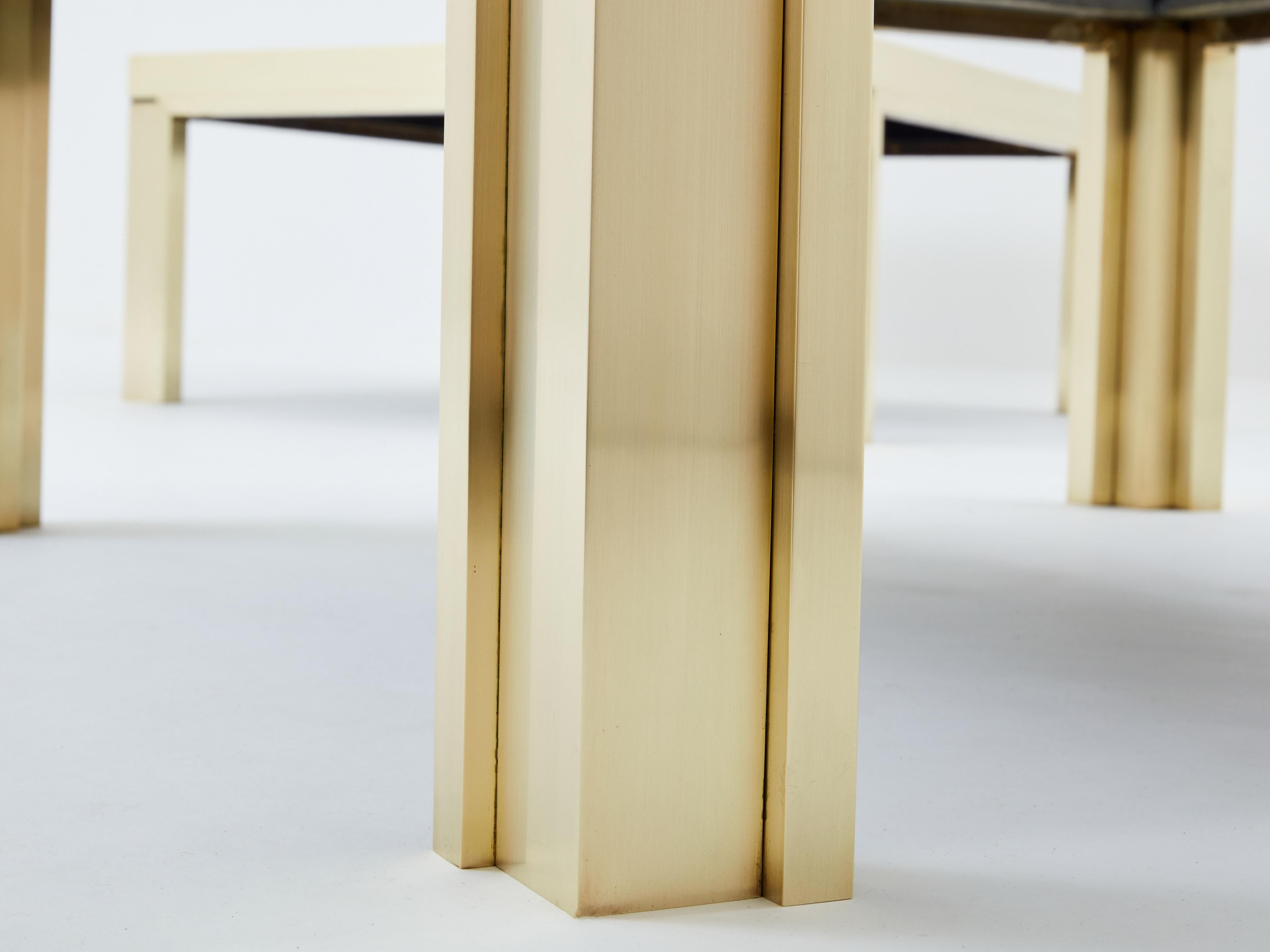 Giacomo Sinopoli brushed brass stainless steel coffee tables 1970s For Sale 1