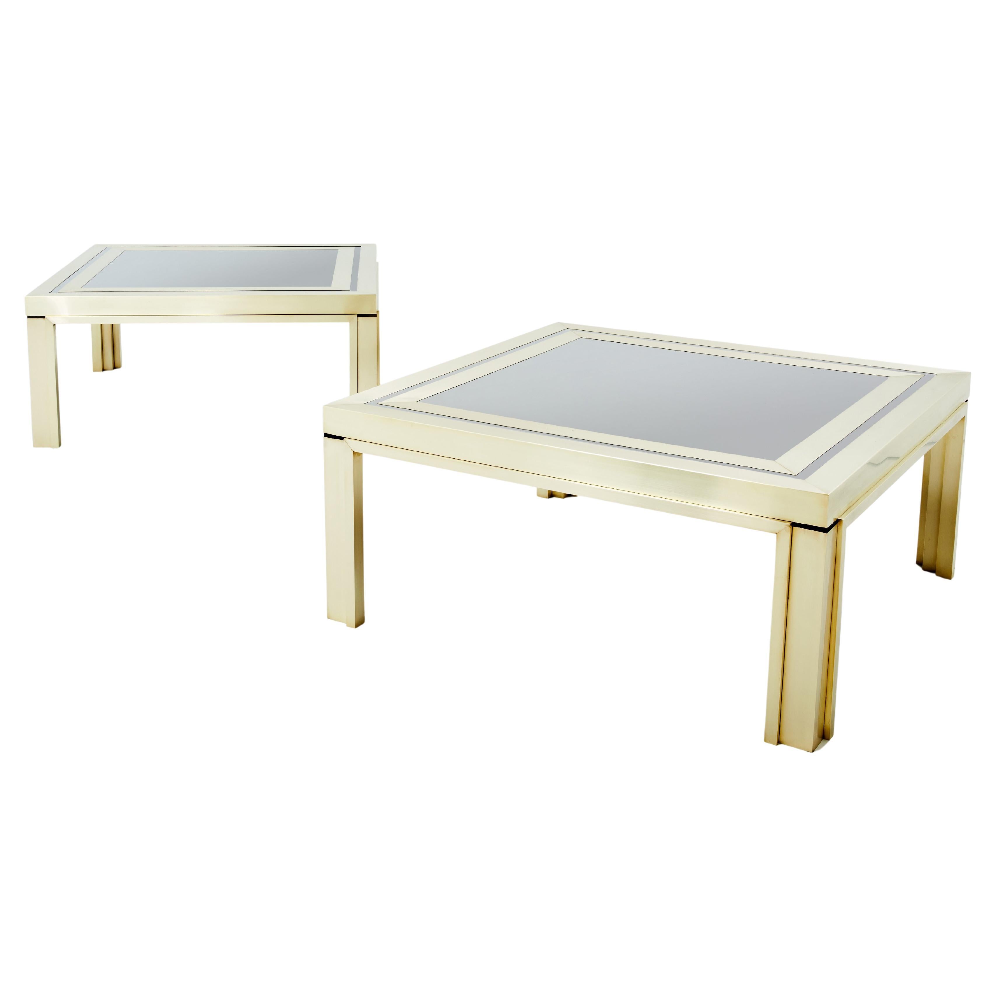 Giacomo Sinopoli brushed brass stainless steel coffee tables 1970s For Sale