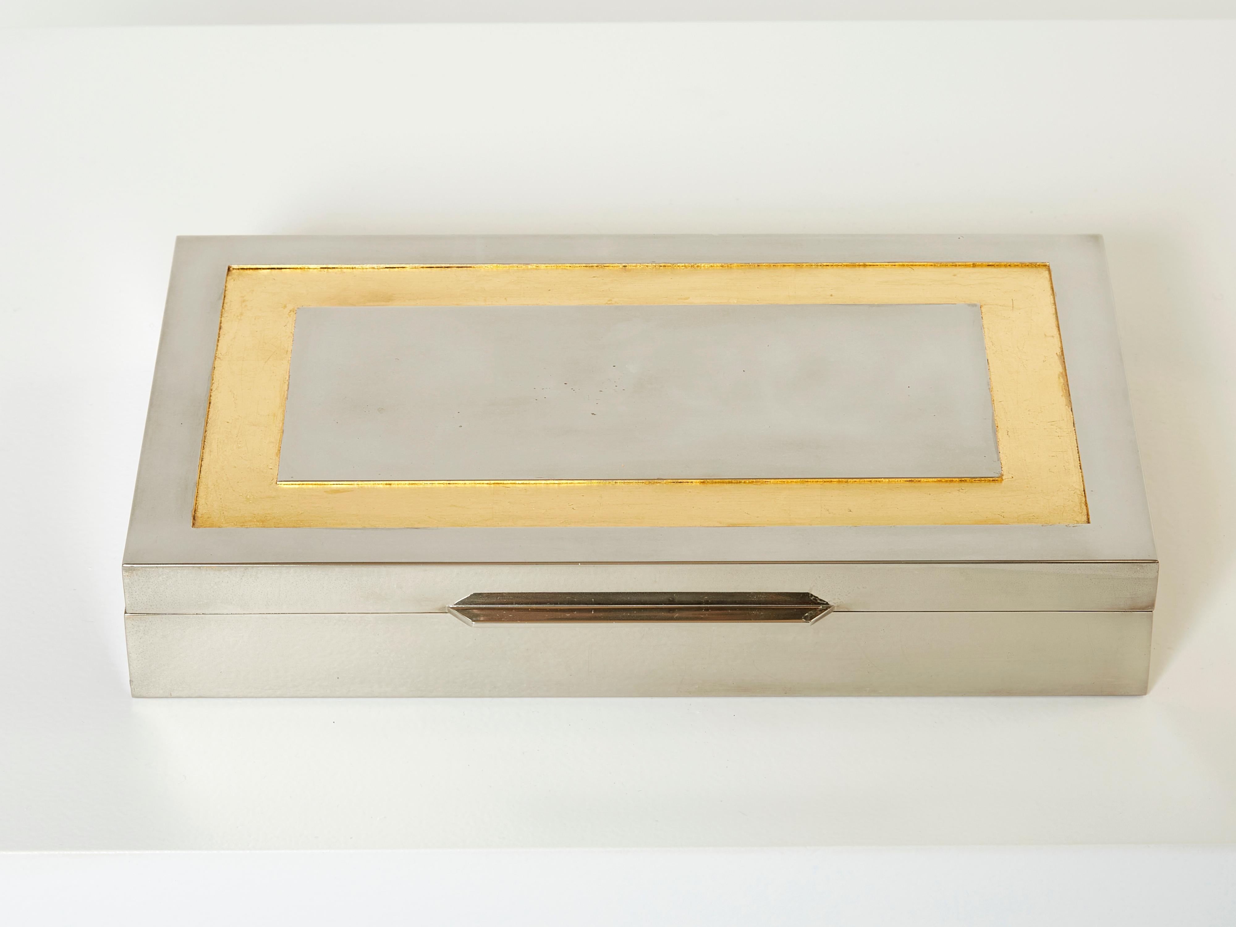 Giacomo Sinopoli Italian Large Jewellery Box Chrome Gold Leaf 1970 In Good Condition For Sale In Paris, IDF