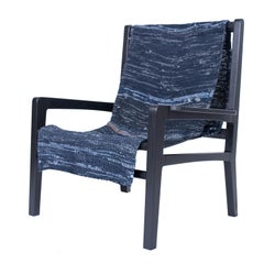 Giacomo Sling Chair, Blackened Ash and Woven Denim Seat