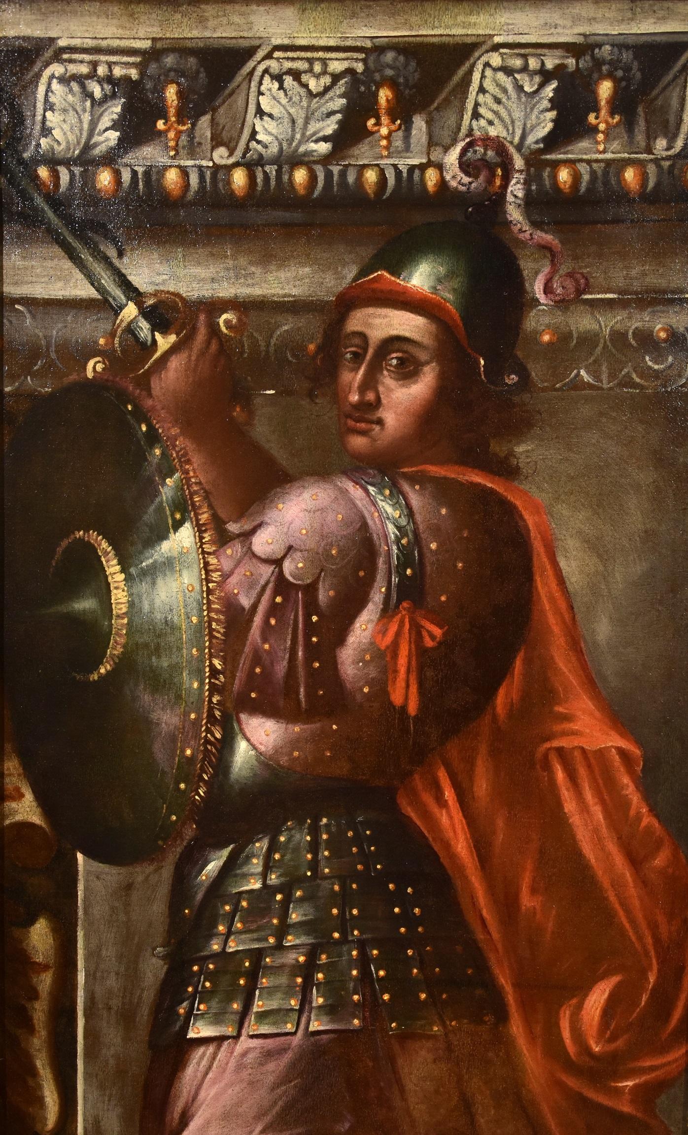 Allegory Man Fortress Stella Gemälde Öl auf Leinwand Alter Meister 16./17. Jahrhundert Kunst (Braun), Portrait Painting, von Giacomo Stella (Brescia 1545 - Rome 1630)