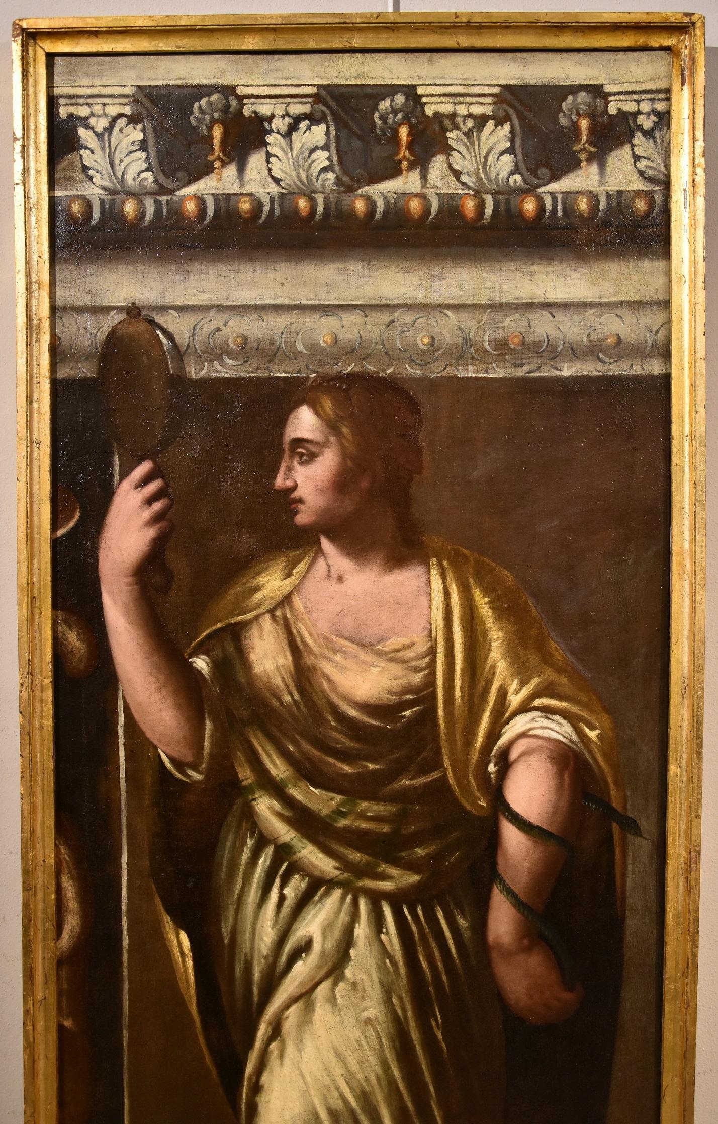 Allegory Weisheit Stella Gemälde Öl auf Leinwand Alter Meister 16./17. Jahrhundert Italien Kunst (Braun), Portrait Painting, von Giacomo Stella (Brescia 1545 - Rome 1630)