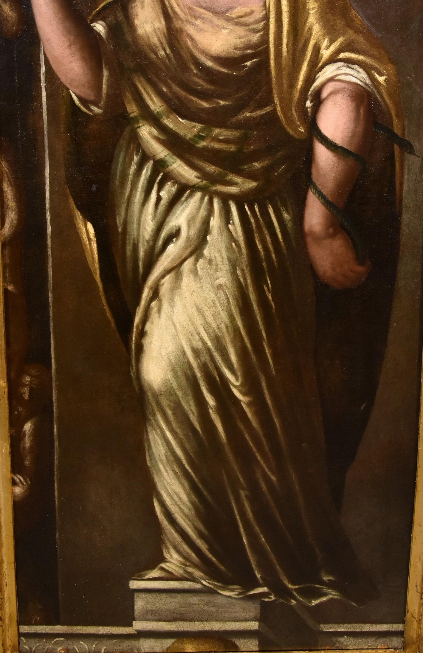 Allegory Wisdom Stella Paint Oil on canvas Old master 16/17th Century Italy Art - Brown Portrait Painting by Giacomo Stella (Brescia 1545 - Rome 1630)