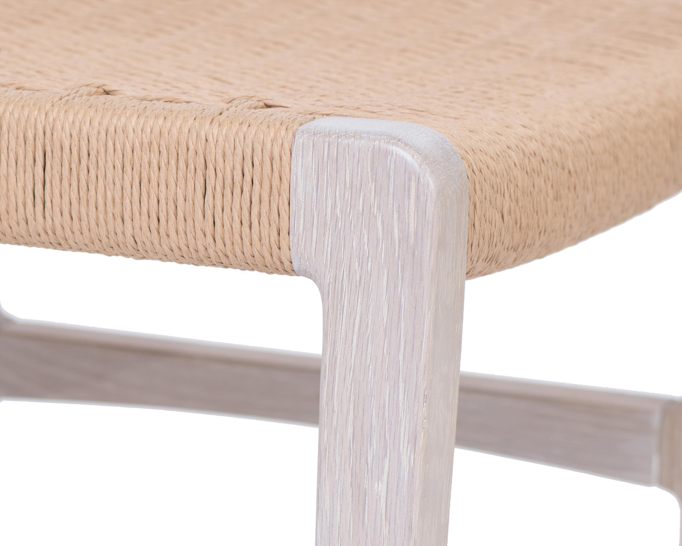 Stained Giacomo Stool / Ottoman in Whitewashed Oak with Danish Cord